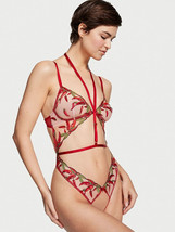 Victoria&#39;s Secret L Teddy BODYSUIT one-piece harness CHILI PEPPER embroi... - $118.79