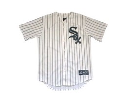 Majestic MLB Chicago White Sox Jersey Mens Sz Med White Black Pinstripes Blank - £28.38 GBP