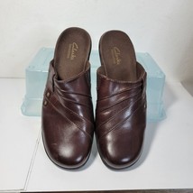 Womens Clarks Brown Leather Clog/Mules low heel size 8M - £17.12 GBP