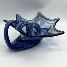 Arklahoma Sooner Vintage Blue Cornucopia Swirl Art Glass Dish Bowl EUC - £29.52 GBP