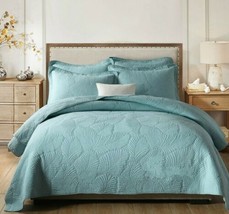 3pc. Sky Blue King Size 100% Cotton Embroidered Summer Coverlet Bedspread Set - £177.26 GBP