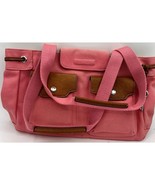 fossil pink canvas brown leather handbag satchel tote shopper key charm ... - $1,012.28 MXN