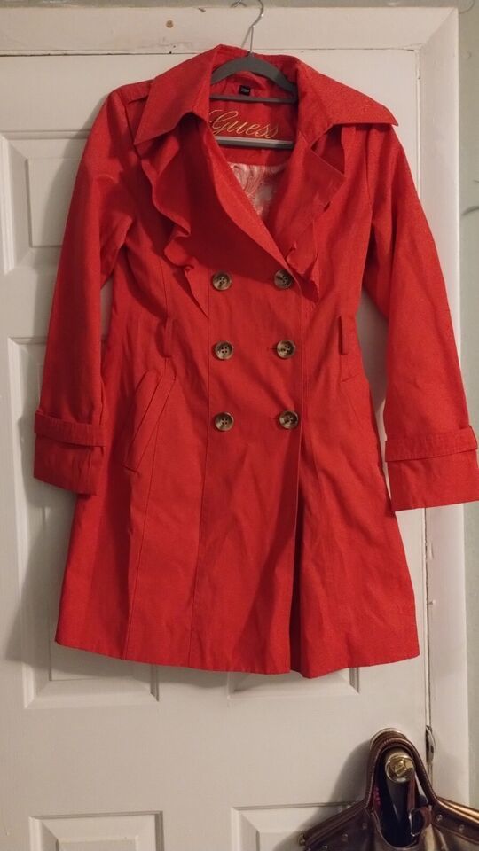 GUESS Trench Coat Jacket Pink Women Size Small Belt Buttons Jacket  GREAT - $51.38