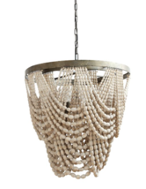 XL White Wood Beaded French Modern Farmhouse Anthropologie Style Chandelier - £461.36 GBP