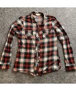 Urban Girl Black &amp; Red Plaid Long Sleeve Roll Tab Button Up Shirt Women’... - $20.75 CAD