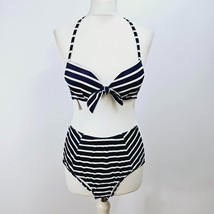 Iris &amp; Lilly - NEW - Halter Neck High Waist Bikini Set - Navy Stripe - XS - $18.85