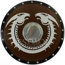 Médiévale Rond Viking Dragon en Bois Bouclier Mural Décor &amp; Reenactment Bouclier - £125.09 GBP