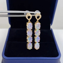 6Ct Oval Cut Simulated Fire Opal Drop &amp; Dangle Earrings 14K Yellow Gold Plated - £65.19 GBP