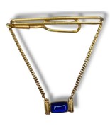 Vintage Swank Men&#39;s Tie Bar Clip Blue Stone Gold Tone Chain  - £12.53 GBP