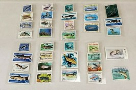 Fish Marine Stamp Lot of 35 Stamps Foreign &amp; Domestic Laminated Stamp Collection - £15.71 GBP