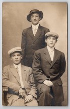 RPPC Three Dapper Young Men Suits and Hats Studio Photo York PA Postcard G30 - £11.15 GBP