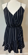 Express Navy Striped Ruffle Dress Size Medium Adjustable Picnic Summer - €12,60 EUR