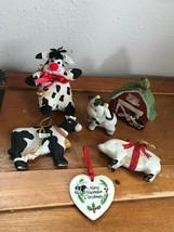 Gently Used Lot of Ceramic &amp; Fabric Barn Dairy Cow Pig Farmyard Christmas Tree O - £11.51 GBP