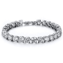 8.5&quot;MEN 14K White Gold Plated Silver 6MM Simulated Diamond 1 Row Tennis Bracelet - £157.32 GBP