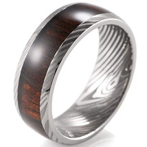 (New With Tag) White Titanium Dome Court Damascus Ring With Wood - Price for one - £55.94 GBP