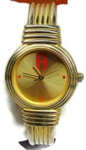 FH Red Gold Tone Hinged Cuff Bangle Bracelet Analog New Battery Run Woman Watch - £15.55 GBP