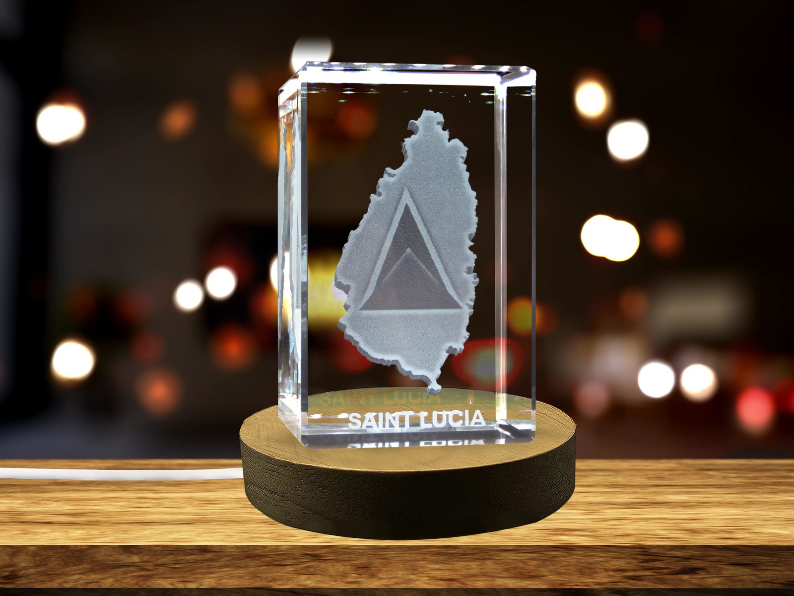 LED Base included | St Lucia 3D Engraved Crystal 3D Engraved Crystal Keepsake
