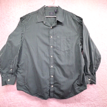 Izod Mens Premium Essentials Shirt Size 2XL Blue Green Check Long Sleeve Logo - £11.65 GBP