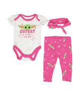 Star Wars The Child Grogu Girls 3-Piece Bodysuit Set With Headband Pink ... - $346.91 MXN