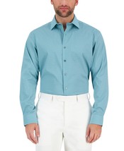 Alfani Mens Regular Fit Stain Resistant Geo Print Dress Shirt Teal 15-15.5 32-33 - $19.99