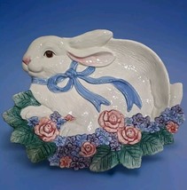 Fitz and Floyd Flora Bunny Serving Canapé Plate 1993 10&quot; Sitting Blue Bo... - $22.43