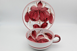 Cup &amp; Saucer Made in Italy Pottery Floral Hand Painted Coffee Tea VTG Oversize - £17.41 GBP