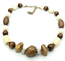 Vintage Ellelle Italy Brown Cream Lucite Beaded Necklace - £29.60 GBP