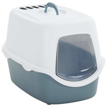 Cat Litter Tray with Cover White and Blue 56x40x40 cm PP - $22.04