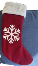 Red &amp; White SNOWFLAKE CHRISTMAS STOCKING Holiday Living Faux Fur Cuff 20... - $16.99