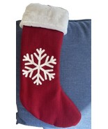 Red &amp; White SNOWFLAKE CHRISTMAS STOCKING Holiday Living Faux Fur Cuff 20... - £13.32 GBP