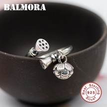 BALMORA Original 100% Real 925 Sterling Silver Rings For Women Lotus Open Ring V - £19.75 GBP