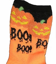 Spooky Orange Halloween Pumpkin BOO CREW Socks-Jack-O-Lantern Novelty Team Cheer - £2.21 GBP