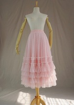 Pink Dot Tiered Tulle Midi Skirt Women Plus Size Ruffle Tulle Skirt image 3