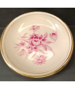 WOW Hyalyn USA Rare Vintage Pink Cabbage Rose Coaster Gilded Edge 4.5&quot; c... - $16.00