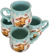 Four (4) Pioneer Woman ~ Novelty ~ GREEN Gingham ~ 16 Ounce Mug Set ~ BR... - $50.00