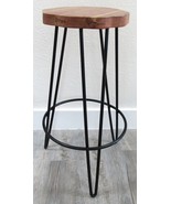 Live Edge Acacia Wood Round Seat Barstool with Iron Frame  - $202.38 CAD