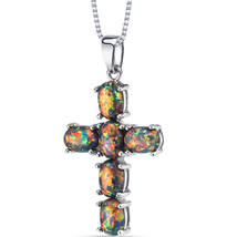 Sterling Silver Black Opal Cross Pendant Necklace - £74.33 GBP