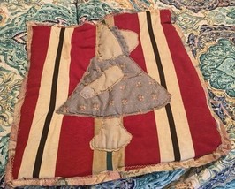 BONNET Girl Quilt Square Block Hand Sewn 13.5 Inch Floral Striped  - $8.00
