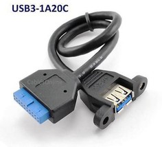 12 Inch 1-Port Usb 3.0 A-Type Female To 20-Pin Header Panel Mount Port Cable - £14.11 GBP