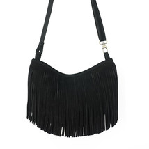Women Genuine Leather Long Fringe Shoulder Bag Tassel Boho Hippie Gypsy Rock Mus - £74.89 GBP