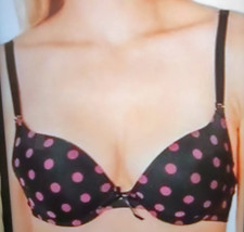New Hers By Herman Bra Set Black With Pink Polka Dots Size 34B - $122.76 MXN