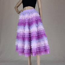 Hot Pink Purple Gray Purple Women Tier Tulle Skirts Mesh Skirt Full Midi Skirts image 3