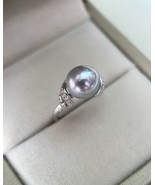 £590 9.6mm Giant Japanese Silver-Grey Madama Akoya Pearl Ring S925 Wave ... - $143.00