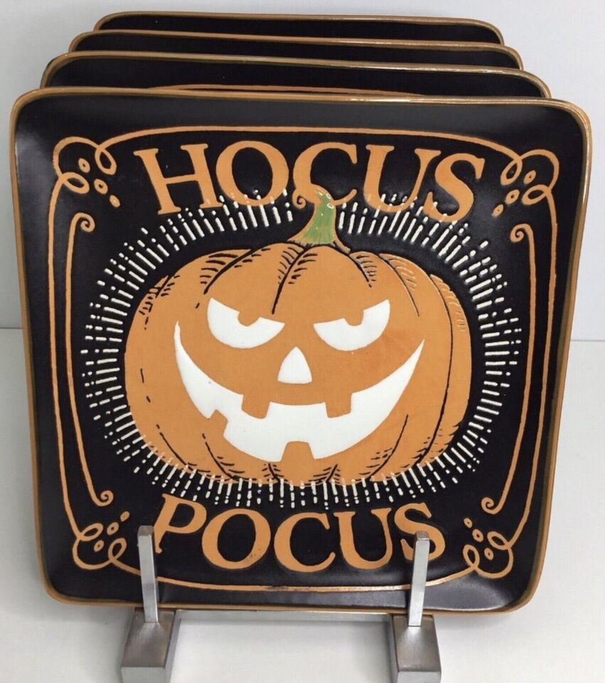 4 Salad Plates Eli Ana Halloween Haunted Pumpkin Pumpkin Trick or Treat ... - $51.43