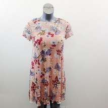 Love Fire Floral Layered Dress Women&#39;s Medium Pink Short Sleeve Polyeste... - £8.61 GBP