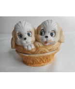 Vintage Porcelain Puppies / Dogs in Basket Trinket Dish - $5.20