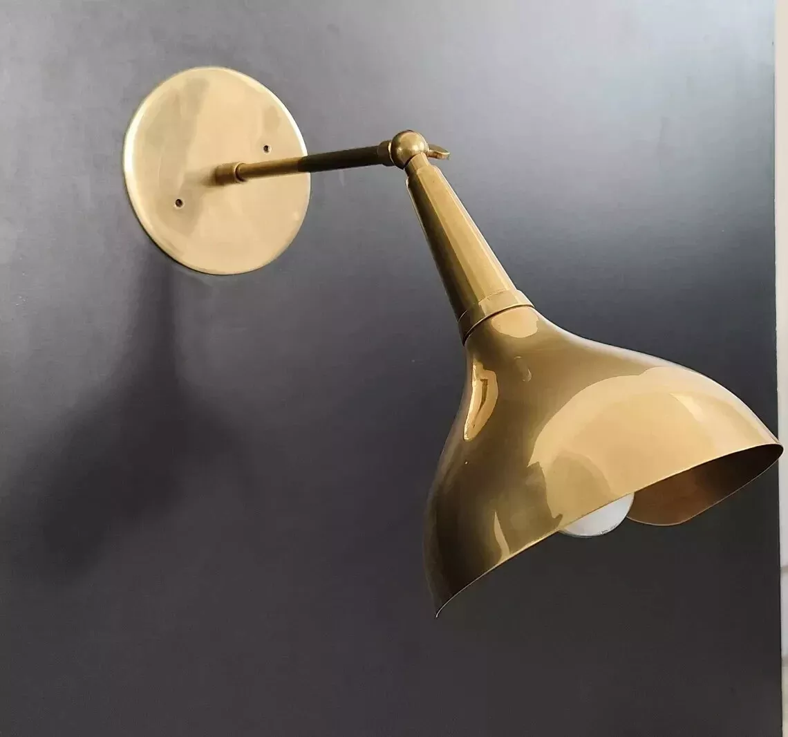 Antique 1 Piece raw brass stilnovo style wall lamp Mid century light wal... - €84,84 EUR