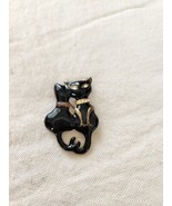 Black Enamel Kitty Cats Pin Brooch With Rhinestone Eyes &amp; Collar - $307.43 MXN
