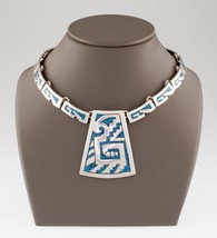 Sterling Silver Mexico Turquoise Chip Inlay Chain Necklace Gorgeous - $623.18