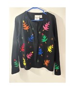 Michael Simon Light Holiday Cardigan Embroidered Festive Button Front Black - $823.51 MXN